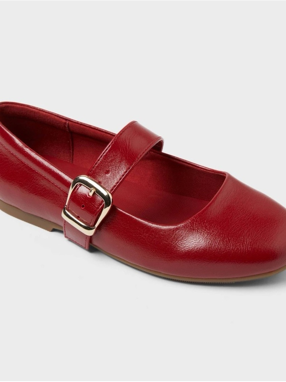 art class Shiny Red Mary Jane Flat with Gold Buckle b159s